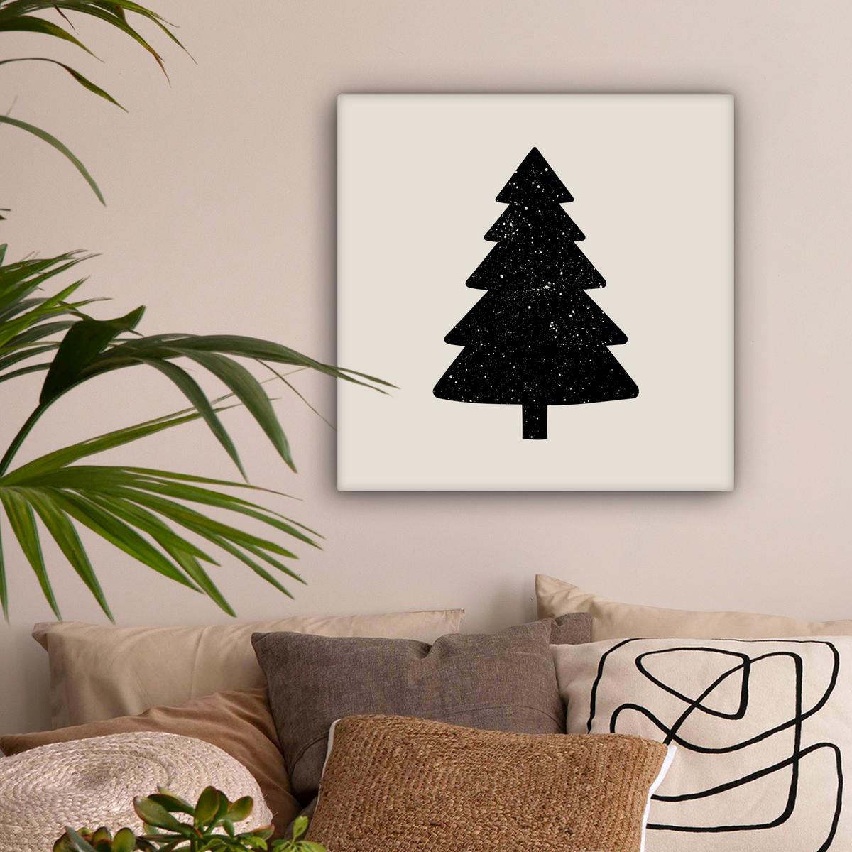 LEINWANDBILD Weihnachtsbaum - Schwarz - Urlaub - Beige Wandbild Wohnzimmer 50x50 cm - Schwarz, Textil (50/50cm) - MuchoWow