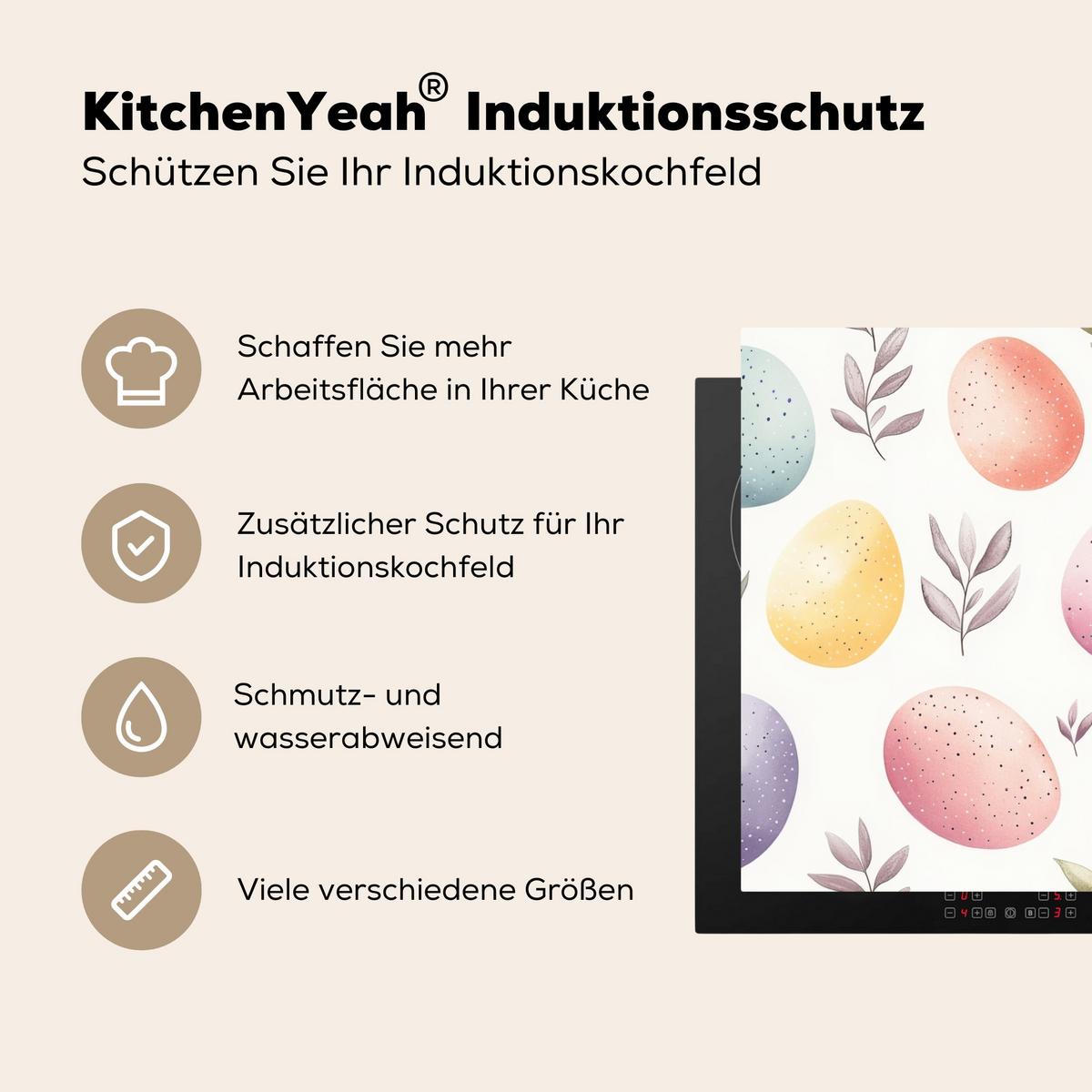 HERDABDECKPLATTE Eier - Bunt - Muster Induktionsmatte 71x52 cm - Weiß, Kunststoff (71/52/0.2cm) - MuchoWow