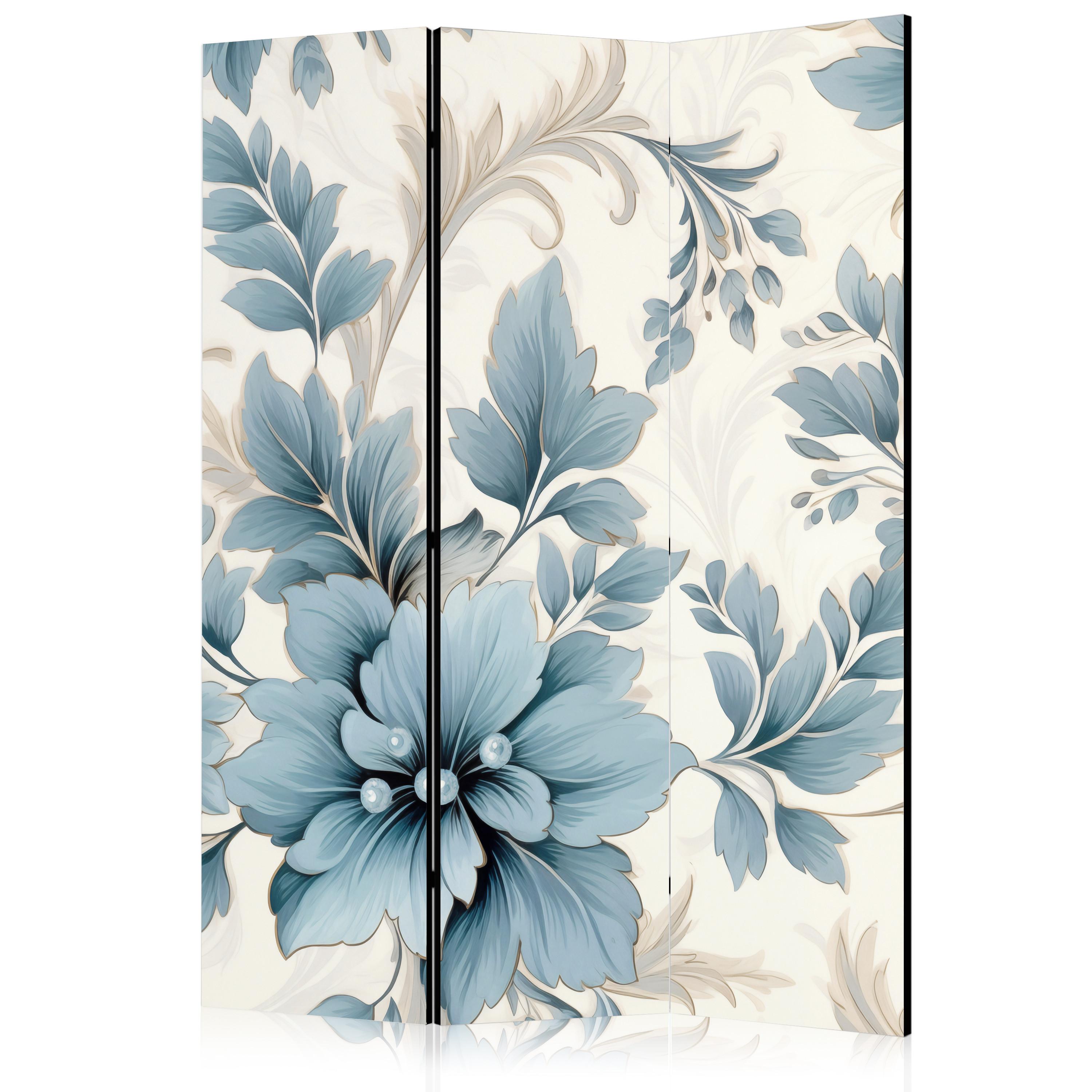 PARAVENT Akustik 3-tlg 135x172 cm Blaue Pflanzen - Blau, Holz/Textil (135/172/3cm) - Muralo