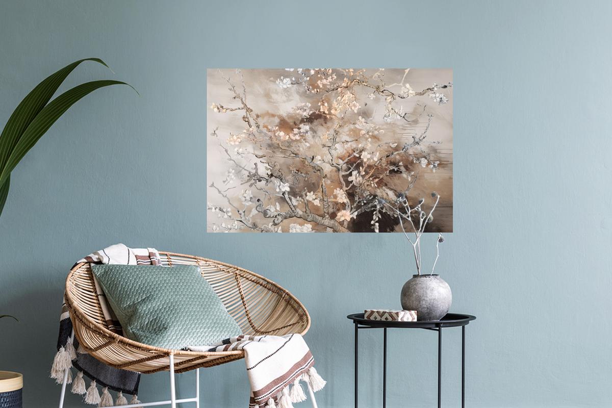 WANDTATTOO Mandelblüte - Kunst - Van Gogh - Beige - Abstrakt Deko Wohnzimmer 60x40 cm - Braun, Kunststoff (60/40cm) - MuchoWow