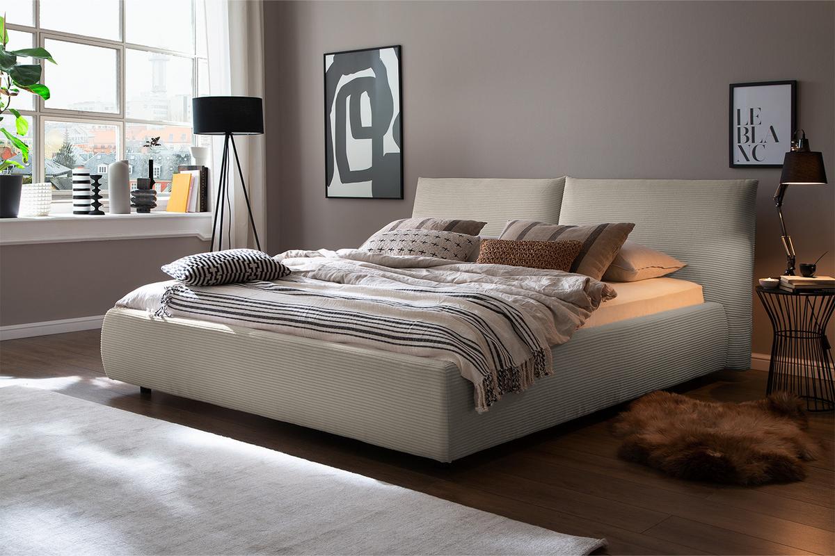 POLSTERBETT HENRY Granit Cord - Hellgrau/Grau, Textil (140/200cm) - KAWOLA