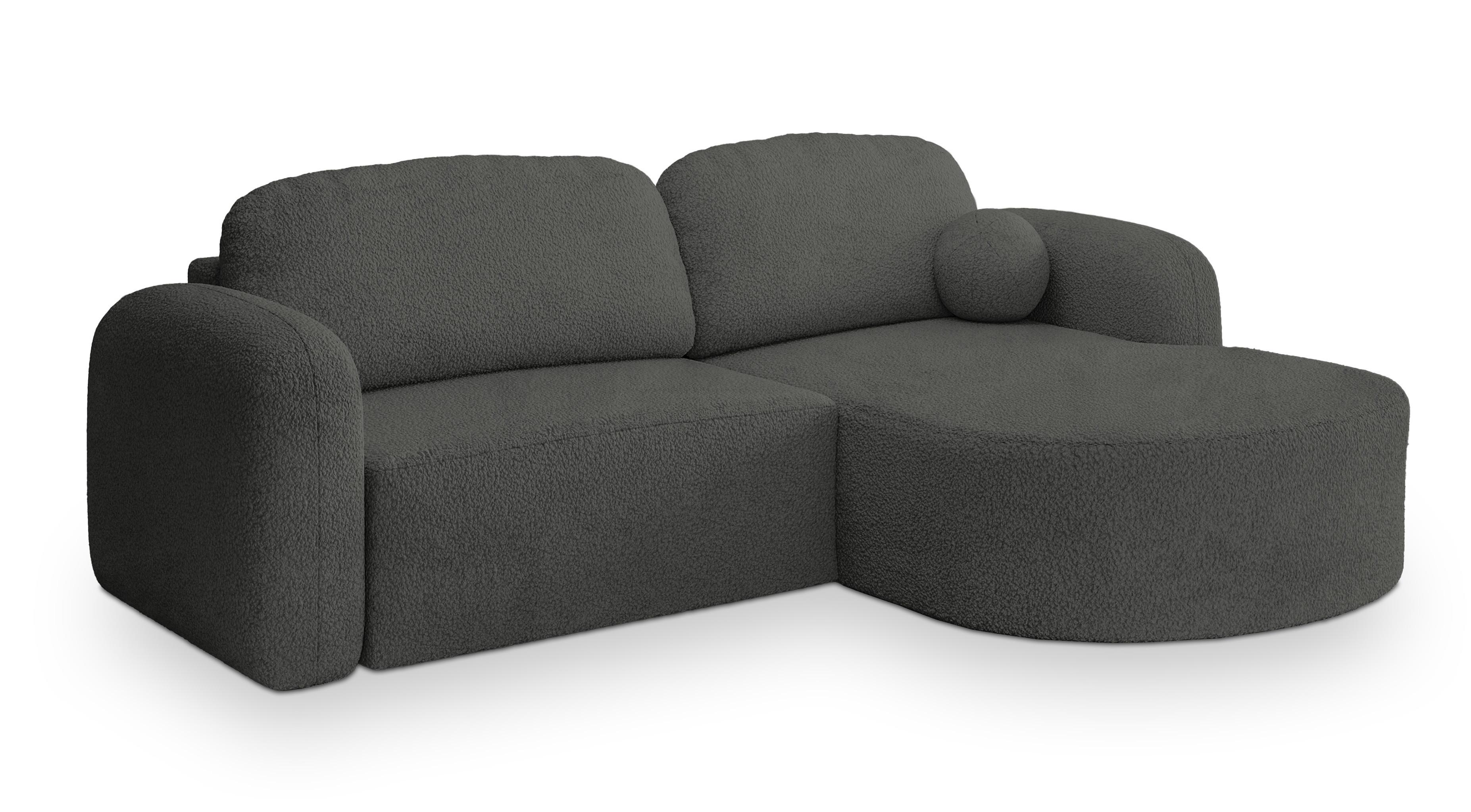 ECKSOFA AMILIA R-S Grau Boucle-Stoff mit Schlaffunktion - Grau, Holz (263/174cm) - MASSENO