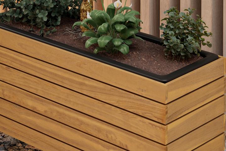 Hochbeet Echtholz Akazie massiv UV-beständig witterungsbeständig Pflanztopf Kunststoff Schwarz