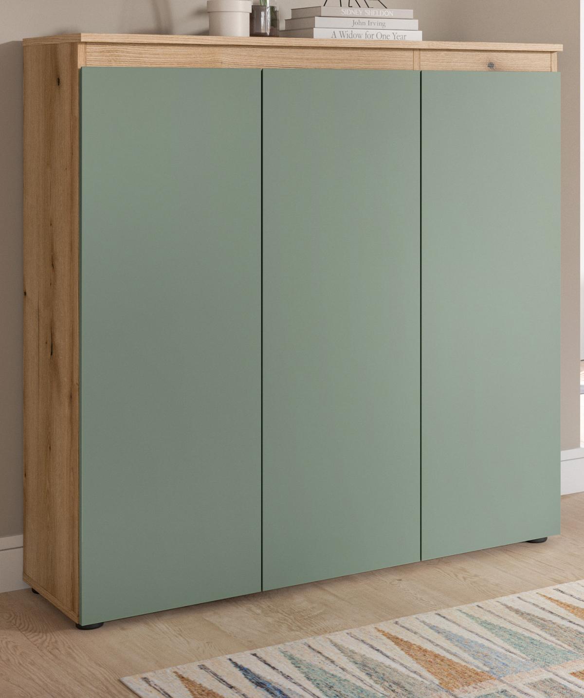 KOMMODE grün, Evoke Eiche 105 x 11 cm, Anrichte mit 10 Fächern - Eichefarben/Schwarz, Holzwerkstoff/Kunststoff (105/111/37cm) - Inn.Furn