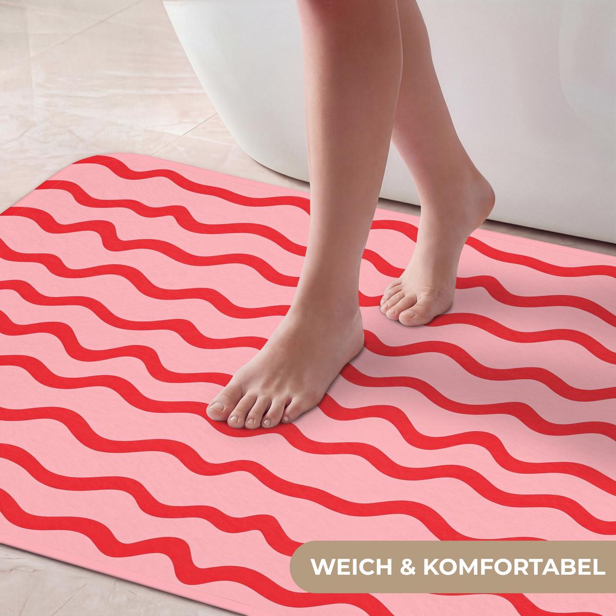 BADEMATTE Verspielt - Muster - Rot 120x60 cm - Rosa, Textil (120/60cm) - OnlyWow