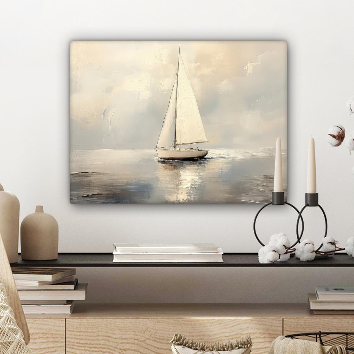 LEINWANDBILD Segelschiff - Meer - Bewölkt Wandbild 40x30 cm - Creme, Textil (40/30cm) - MuchoWow