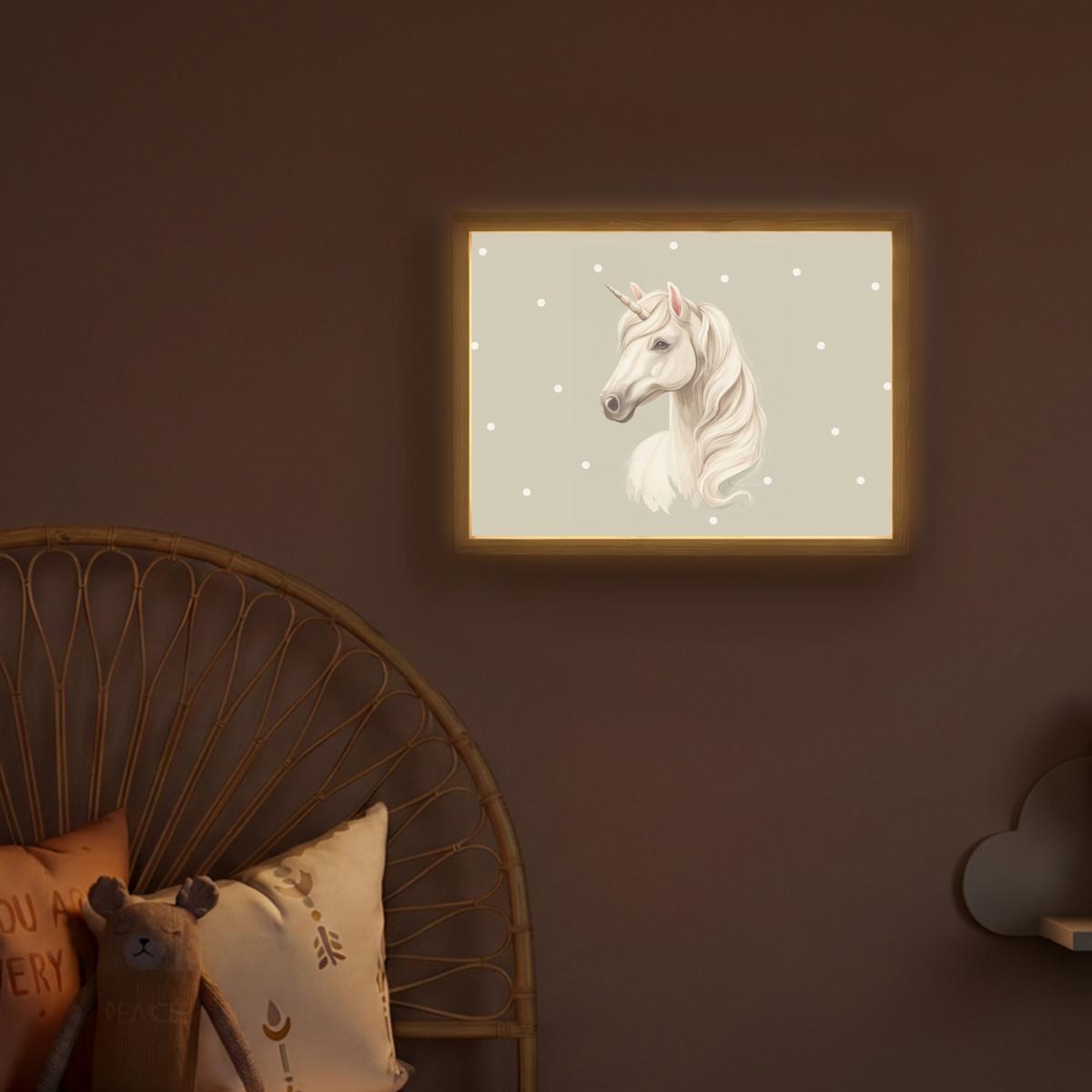 NACHTTISCHLAMPE MIT AKKU Einhorn - Weiß - Punkte 40x30 cm - Taupe, Holzwerkstoff (8/40/30cm) - OnlyWow