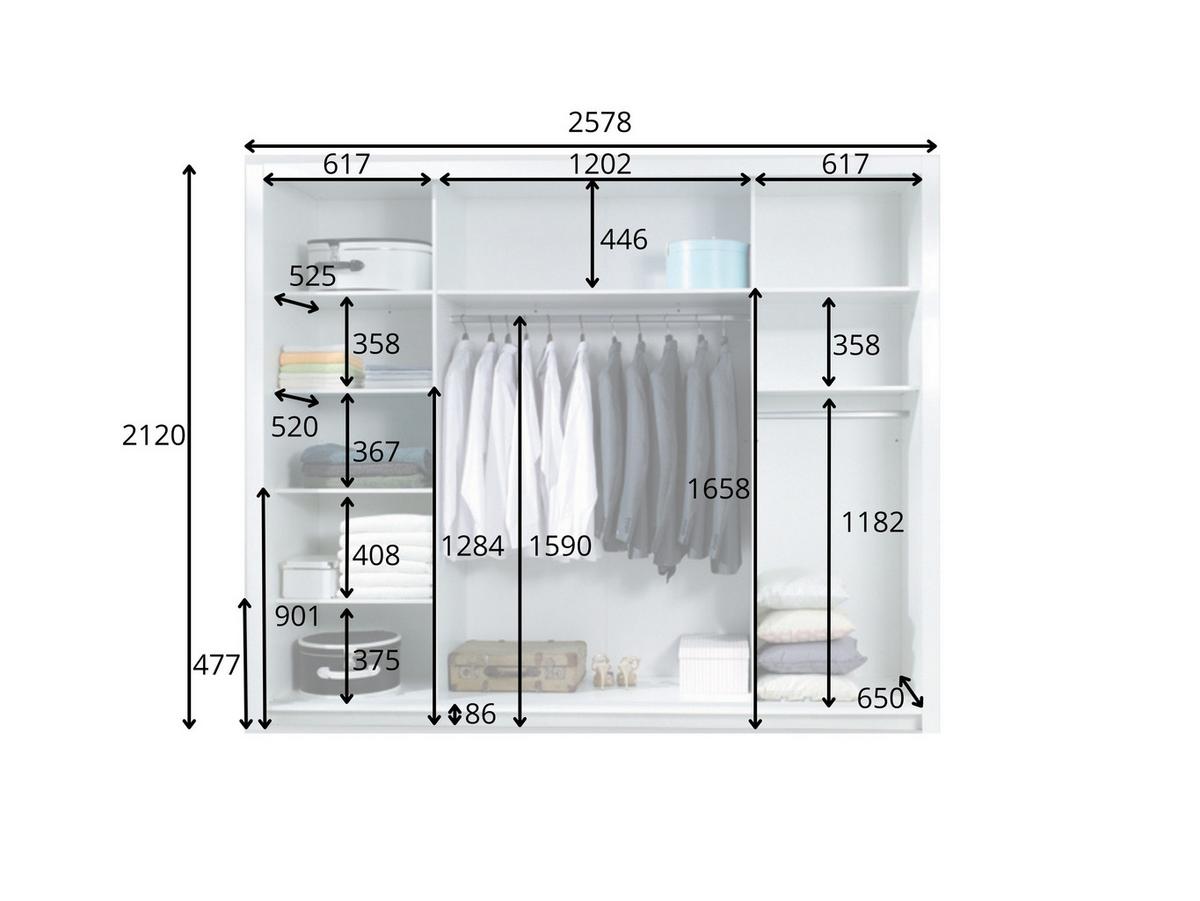 SCHWEBETÜRENSCHRANK ALVORN 257,8/212/66,6cm 3-türig mit Spiegel Weiß - Weiß, Holzwerkstoff (257.8/212/66.6cm) - MASSENO