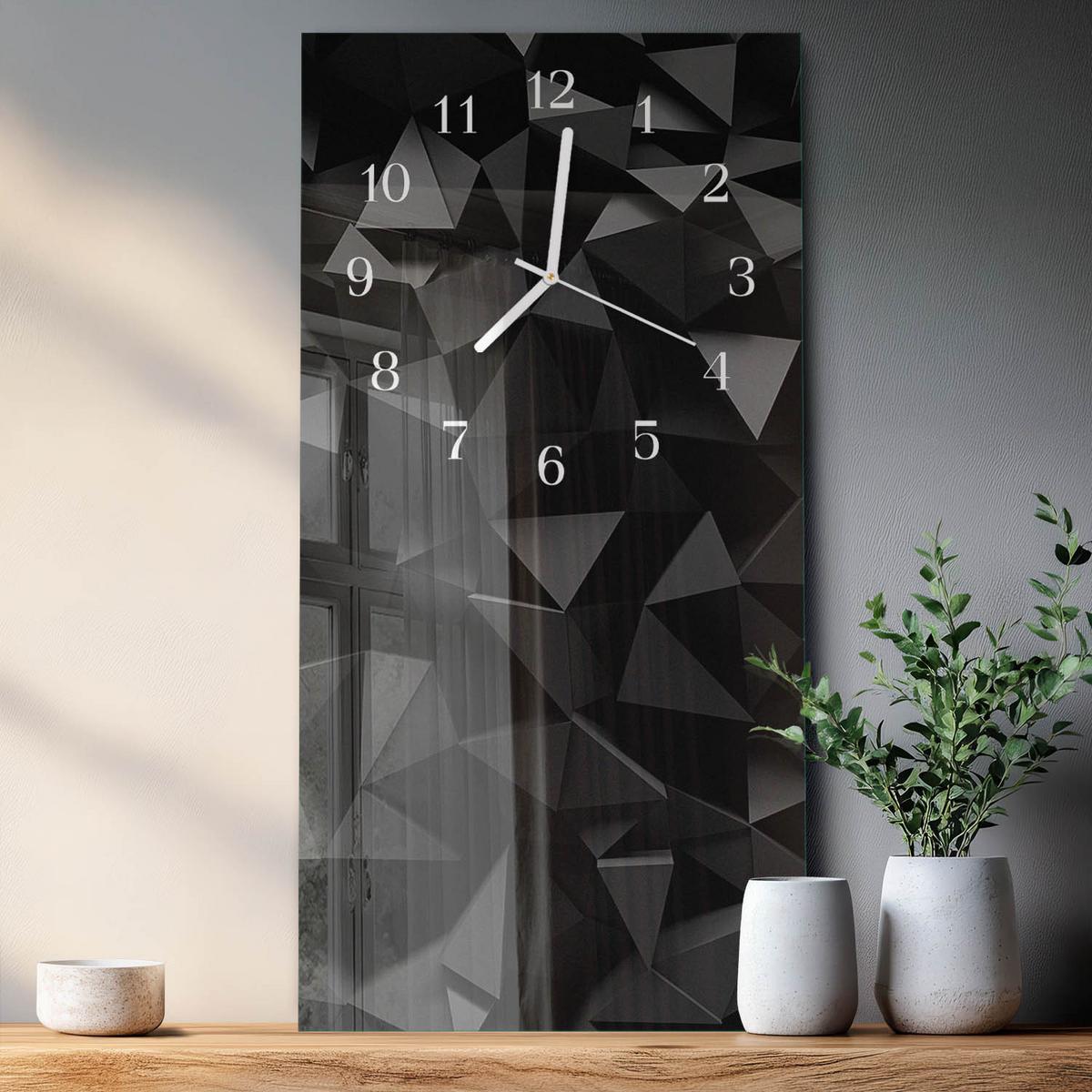 WANDUHR aus Glas 30x60 cm - Muster - Schwarz, Glas (30/60/0.4cm) - TULUP