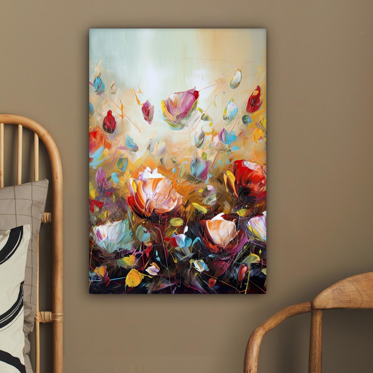 LEINWANDBILD Blumen - Kunst - Natur - Ölgemälde Wanddeko 40x60 cm - Multicolor, Textil (40/60cm) - MuchoWow