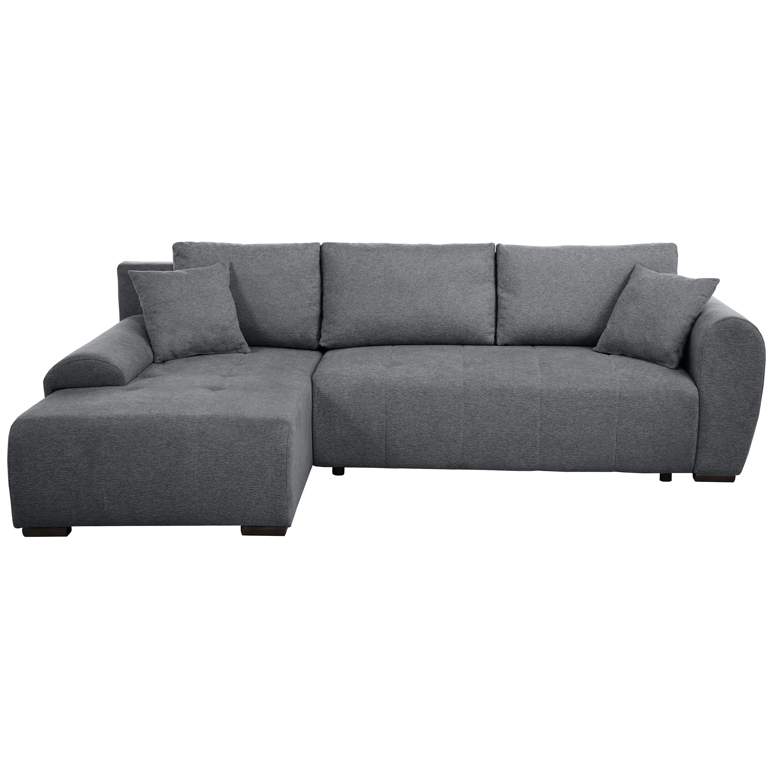 ECKSCHLAFSOFA Dallas mit Bettkasten, 255 cm, Dunkelgrau, links, Velour-Stoff - Dunkelgrau, Textil (255/175cm) - Beautysofa