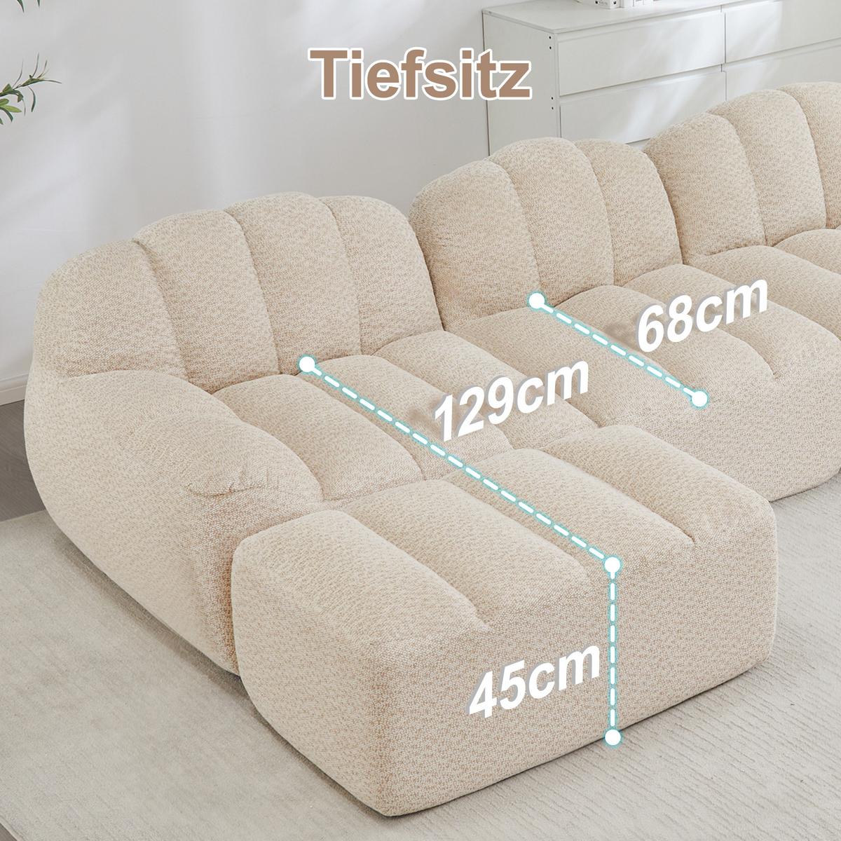 ECKSOFA aus granuliertem Fleece, frameless Lounge-Design ohne Montage - Creme, Textil (210/165cm) - Urban Meuble