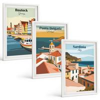 BILDER SET 3er Set - 40x60 cm Weißer Rahmen - Ansichten europäischer Küstenstädte - Weiß, Kunststoff (40/60cm) - TULUP