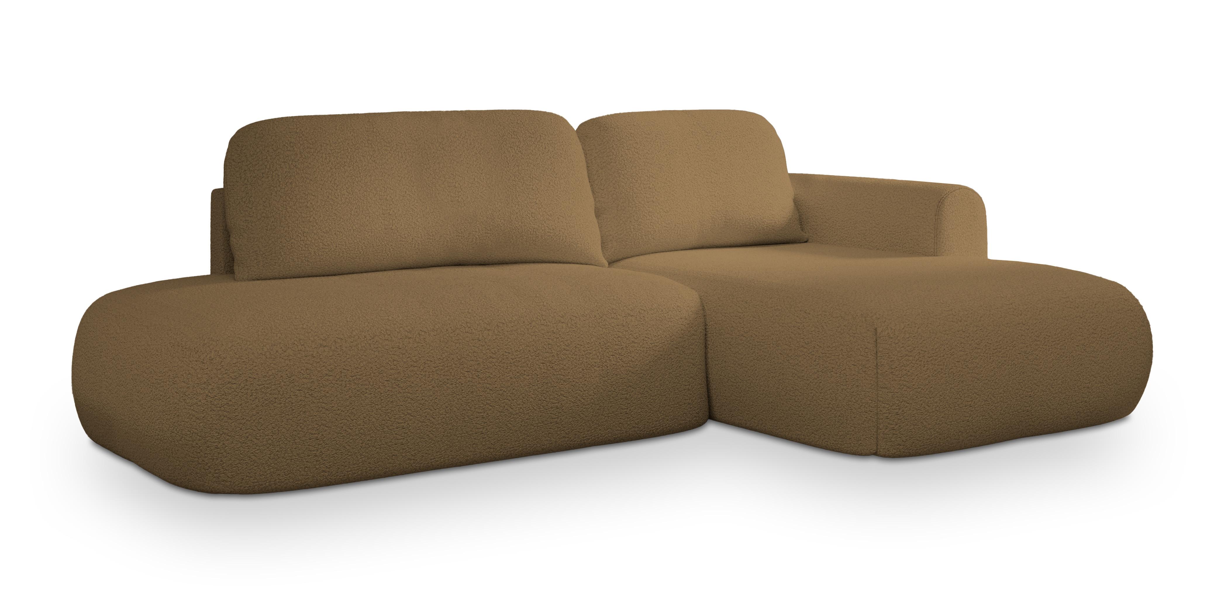ECKSOFA NUVIRA R-S Orange Boucle-Stoff mit Schlaffunktion - Orange, Holz (279/158cm) - MASSENO