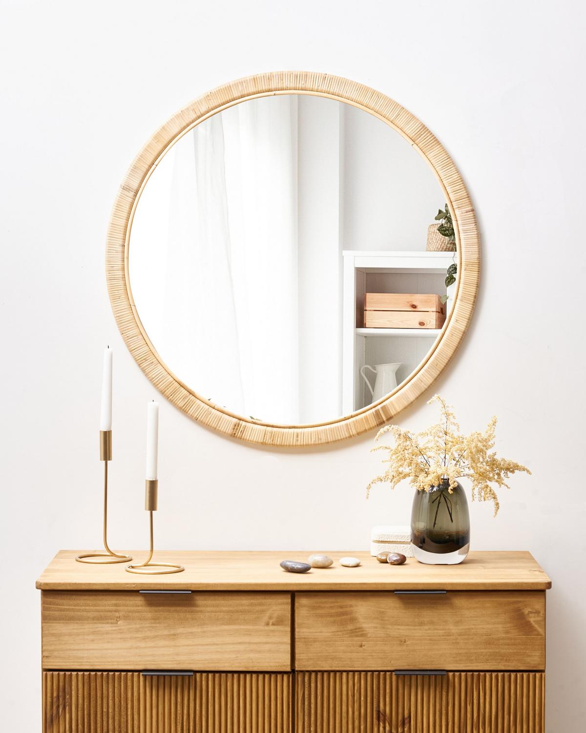 WANDSPIEGEL 80/80 cm Rattan Naturfarben Anlezy - Naturfarben, Naturmaterialien (80/80/2cm) - Beliani