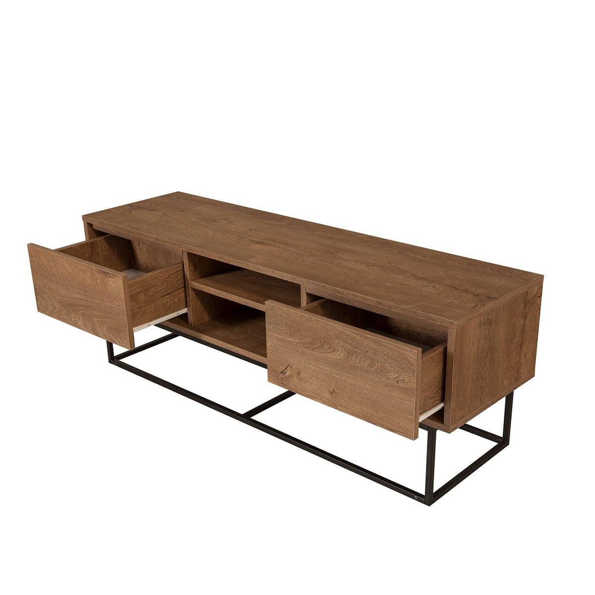 TV-MÖBEL mit 2 Fächern und 2 Schubladen, Nussbaum-Dekor, Länge 140 cm - Rodez - Nussbaumfarben, Holzwerkstoff (40/50/12cm) - Calicosy