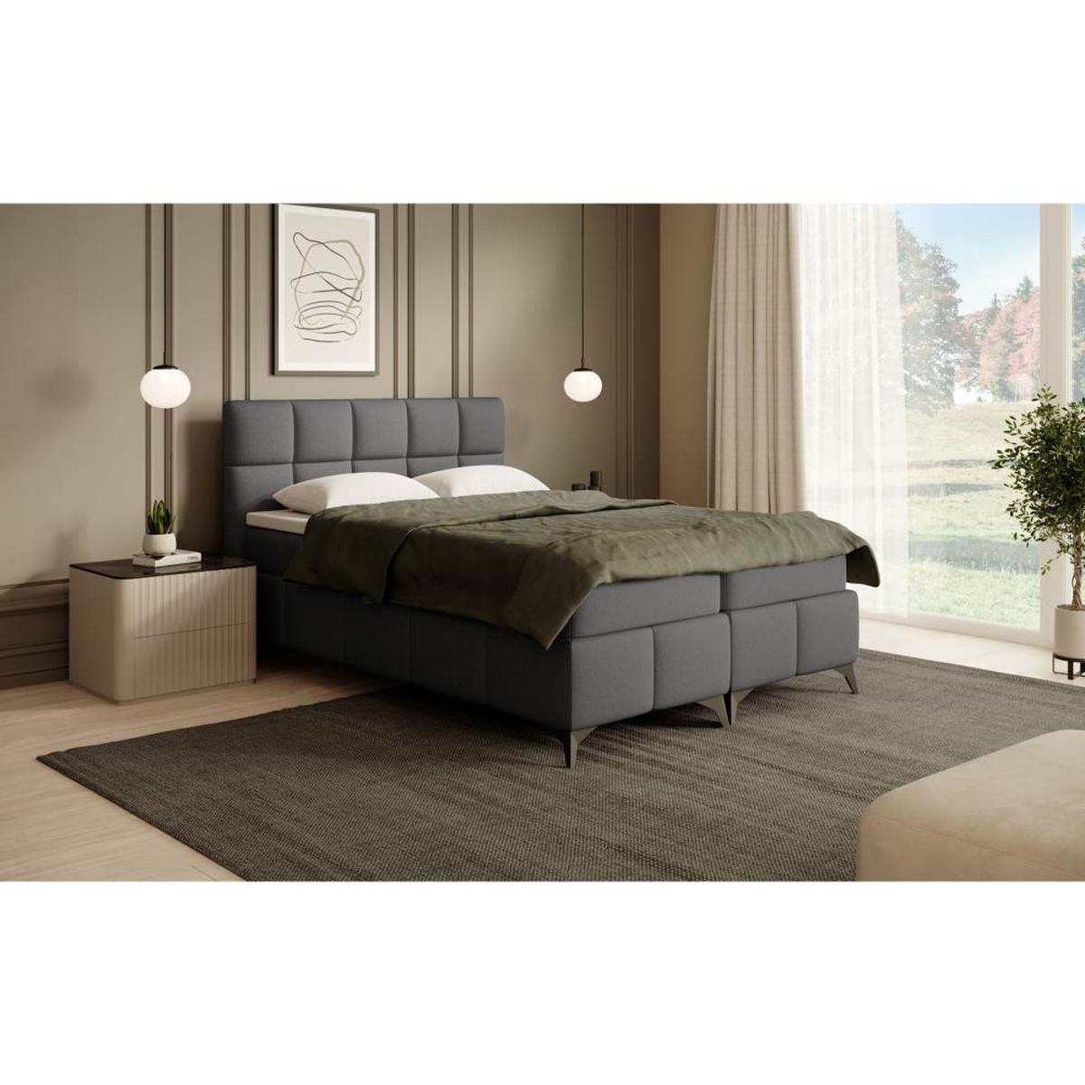 BOXBETT Solido mit Bettkasten 140x200 cm dunkelgrau - Dunkelgrau/Schwarz, Textil/Metall (140/200cm) - Beautysofa