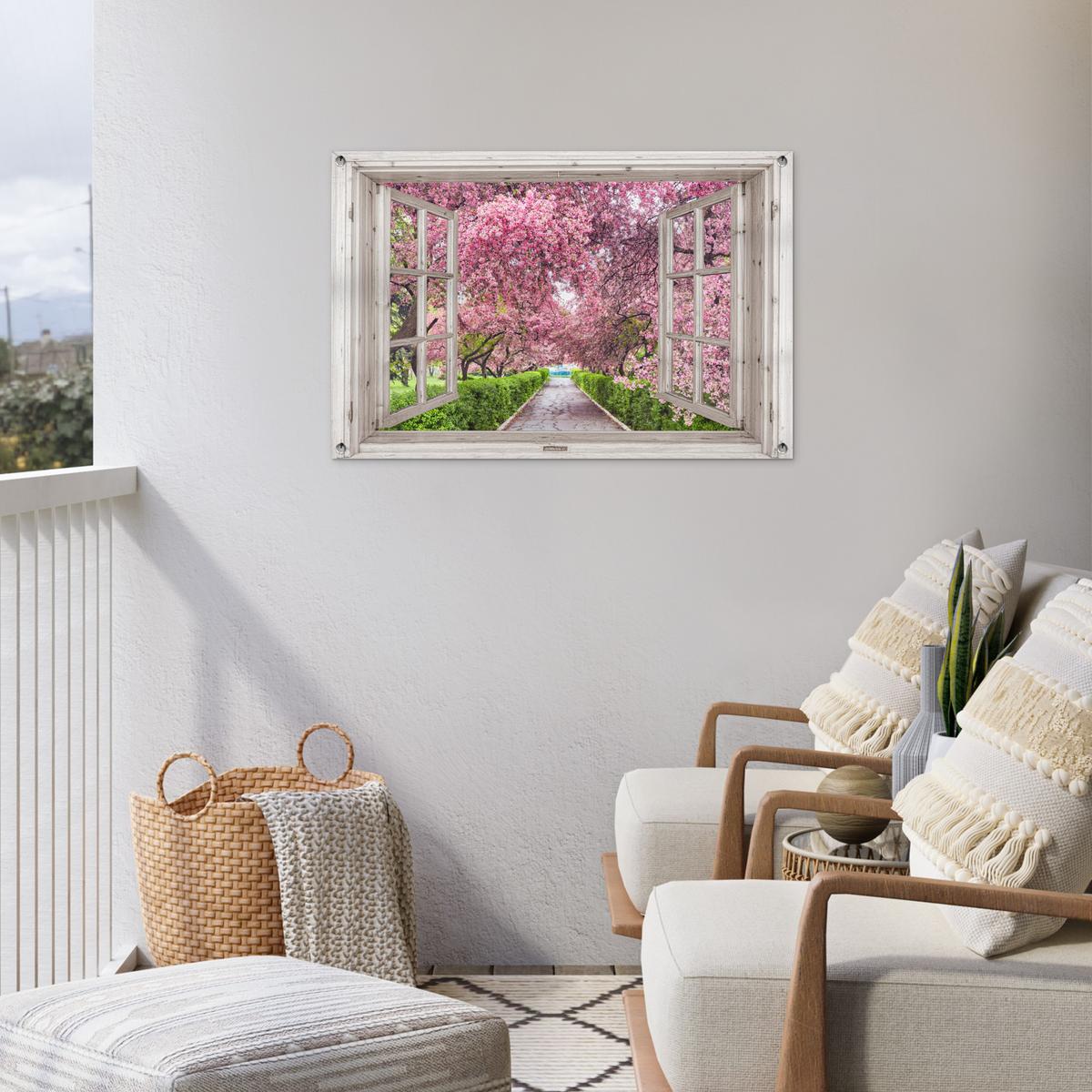 GARTENPOSTER Japanisch - Sakura - Blüte - Baum - Blütenzweige - Durchsichtig Gartendeko 90x60 cm - Rosa, Kunststoff (90/60/0.2cm) - OnlyWow