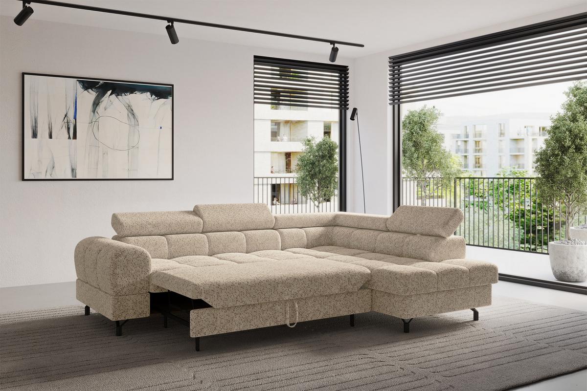 ECKSOFA mit Schlaffunktion Ottomane Rechts LUMA-L 272x203x70 Braun Velours - Schwarz/Braun, Holzwerkstoff/Kunststoff (203/272cm) - ALTDECOR