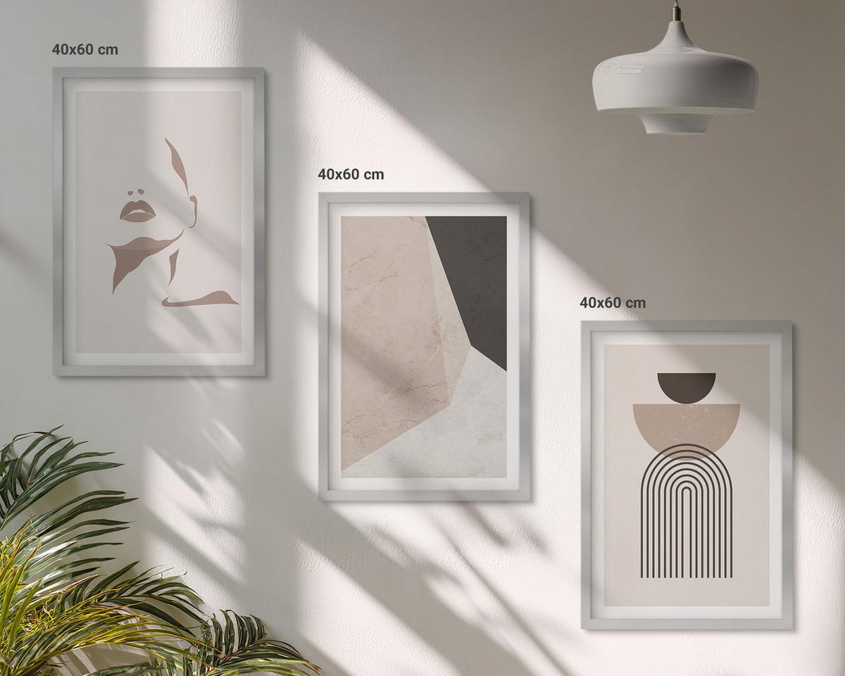 BILDER SET 3er Set - 40x60 cm Silberner Rahmen - Abstrakte Gesichtsformen - Silberfarben, Kunststoff (40/60cm) - TULUP