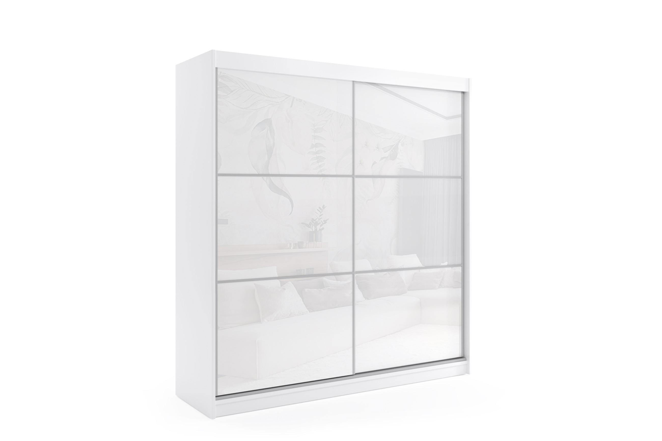 KLEIDERSCHRANK mit Lacobel-Schiebetüren und Aluminium- Leisten, LED-Beleuchtung - VIVI - 200 cm Weiß - Weiß, Holzwerkstoff (200/216/61cm) - ALTDECOR
