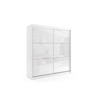 KLEIDERSCHRANK mit Lacobel-Schiebetüren und Aluminium- Leisten, LED-Beleuchtung - VIVI - 200 cm Weiß - Weiß, Holzwerkstoff (200/216/61cm) - ALTDECOR
