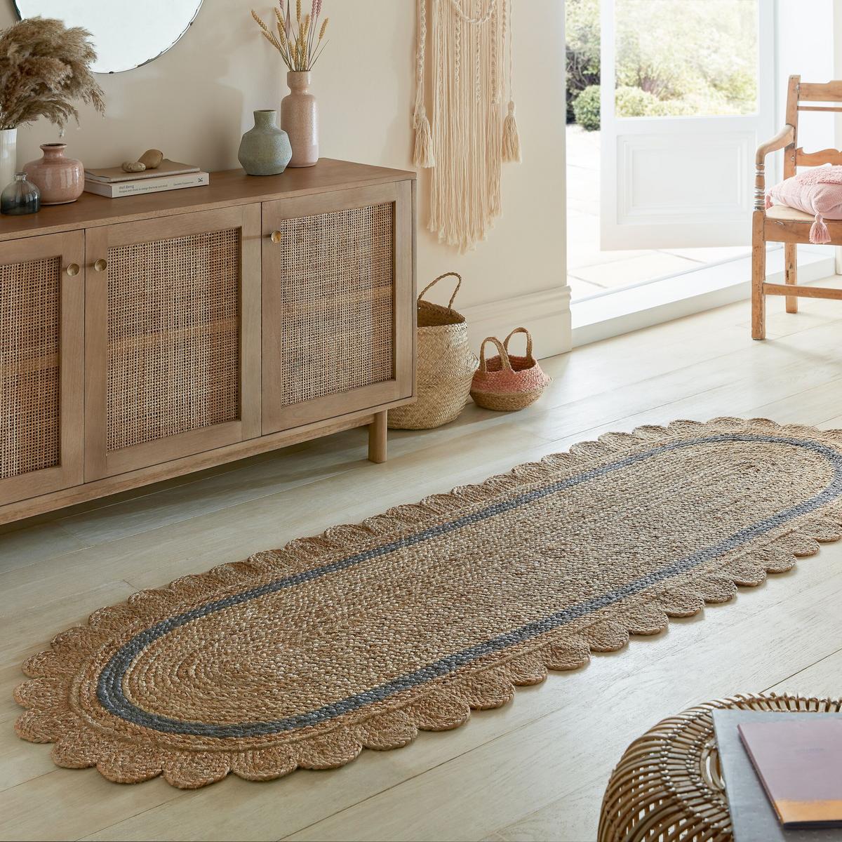 JUTETEPPICH handgewebt PLYM, geometrisch, Braun-Grau, 80 x 230 cm - Braun, Naturmaterialien (80/230cm) - KADIMA DESIGN