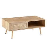 COUCHTISCH rattanoptik holz natur schiebetür - Naturfarben, Holzwerkstoff (55/105/40cm) - Urban Meuble