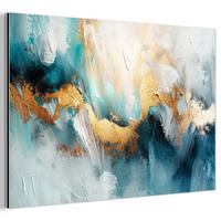 METALLBILD Abstrakt - Kunst - Gold - Blau 30x20 cm - Petrol, Metall (30/20cm) - MuchoWow