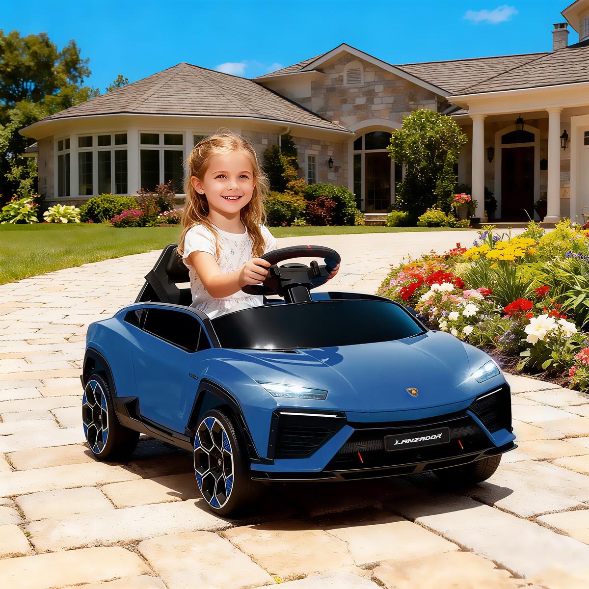 KINDER-ELEKTROAUTO 12V Kinderauto mit 2,4 GHz Fernbedienung, 2 Motor LED, Musik - Blau, Kunststoff (101.5/49/43cm) - AIYAPLAY