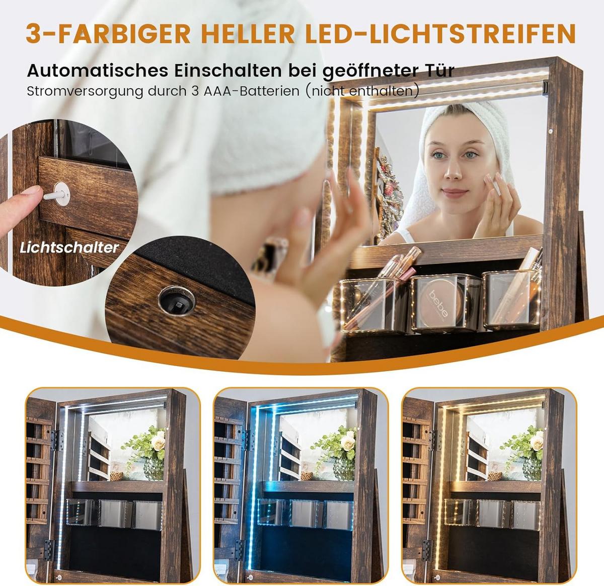 SCHMUCKSCHRANK Vintage Eiche Dekor - Alteiche, Holz (55/161/55cm) - COSTWAY