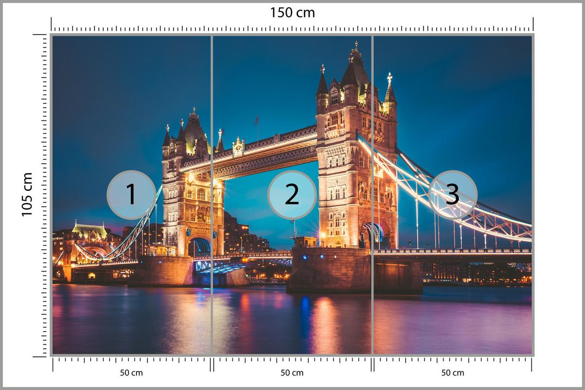 FOTOTAPETE für Wohnzimmer Tower Bridge London Thames Panorama 150x105 - Gelb/Rot, Papier (150/105cm) - Muralo