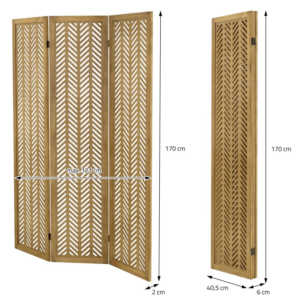 PARAVENT 3 teilig Kobe 170x121 cm Natur aus Holz - Braun, Holz (121/170/2cm) - ML-DESIGN