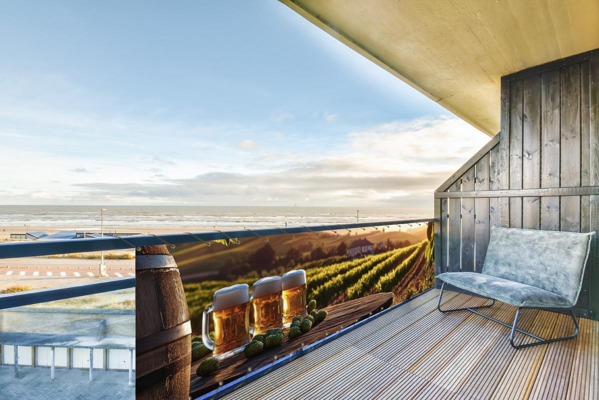 BALKON-SICHTSCHUTZ Bier - Hopfen - Landschaft Deko XXL 500x130 cm - Grün, Kunststoff (500/130cm) - MuchoWow