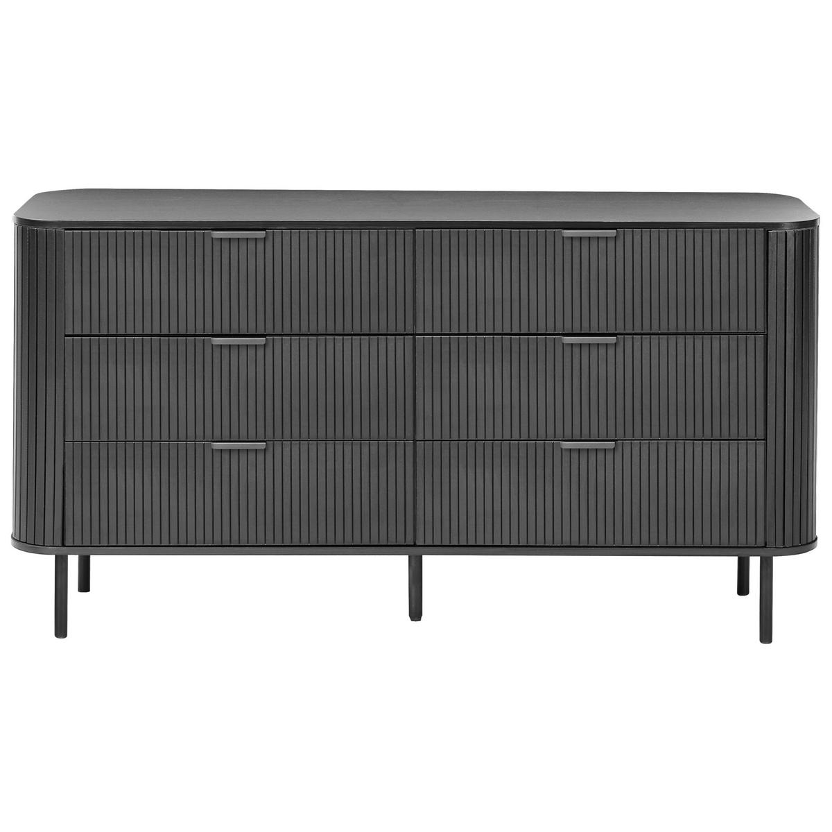 KOMMODE mit 6 Schubladen Schwarz Bradley - Schwarz, Holzwerkstoff (153/81/47cm) - Beliani