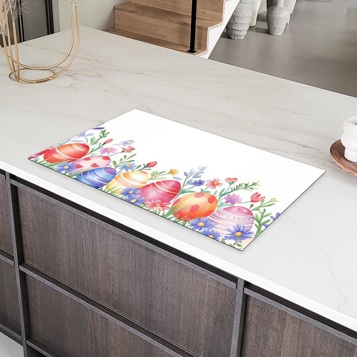HERDABDECKPLATTE Blumengarten - Bunt - Eier Ceranfeldabdeckung 90x52 cm - Weiß, Kunststoff (90/52/0.2cm) - MuchoWow