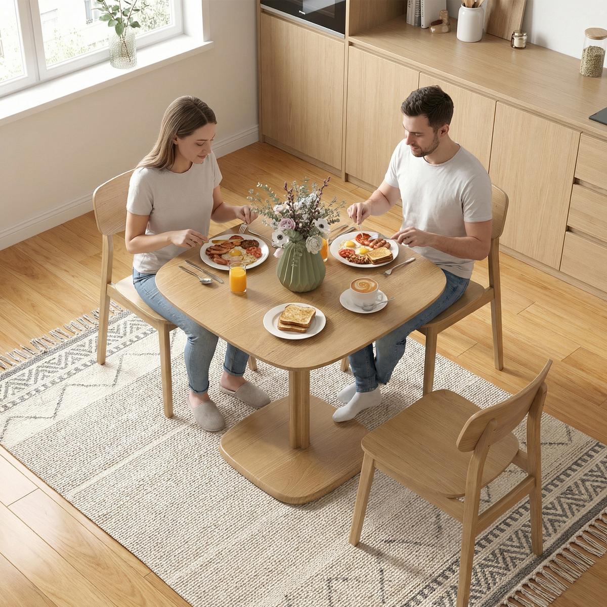 ESSTISCH Kautschukholz Naturholz - Naturfarben, Holz (70/70/75cm) - HOMCOM