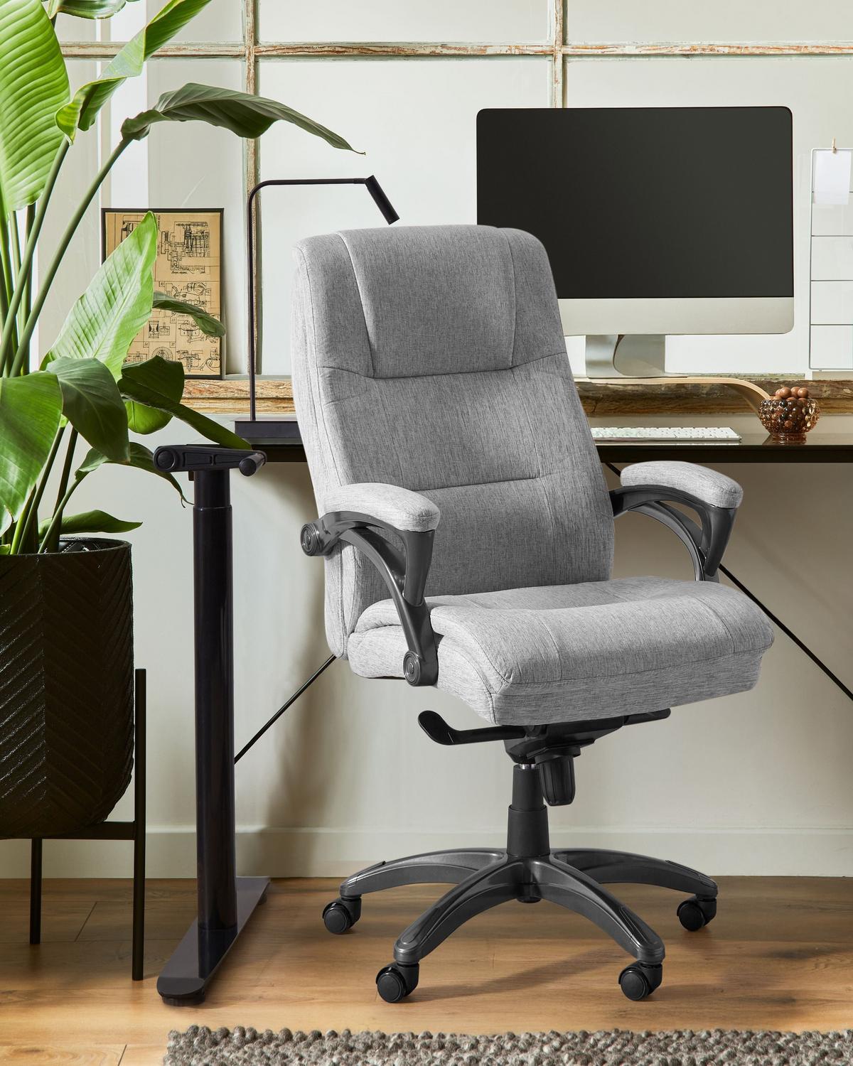 CHEFSESSEL Leinen Grau Magnus - Dunkelgrau/Schwarz, Textil (70/116/70cm) - Beliani