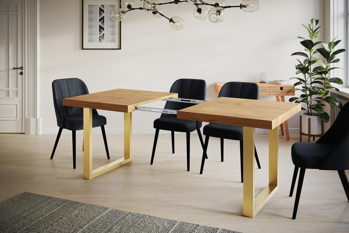 INDUSTRIELLER Esszimmertisch LOFT-U, ausziehbarer Tisch, Größe: 180-280X90X77 cm, Wohnzimmertisch Farbe: LANCELOT, mit Metallbeinen in Farbe Gold - Beige/Goldfarben, Holzwerkstoff (180/90/77cm) - Alpi-Möbel