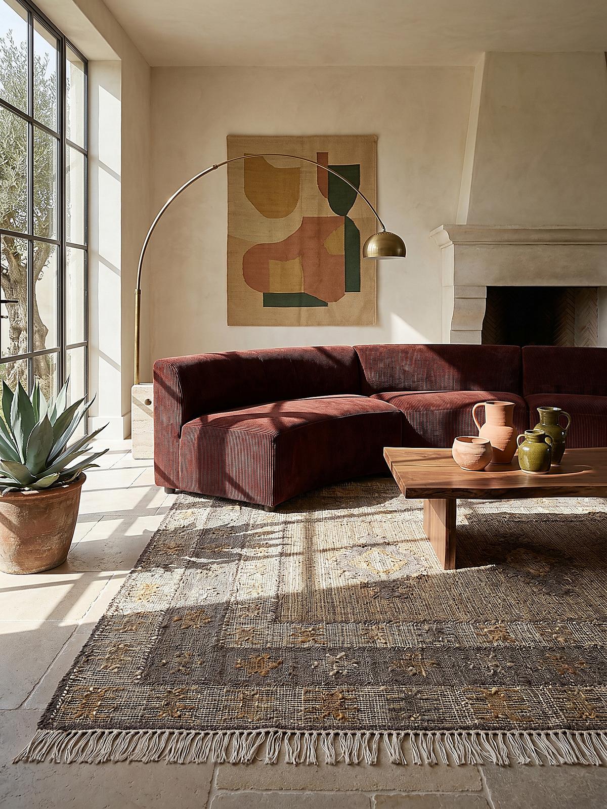 NATURTEPPICH handgewebt mit Fransen BERMEO, im Vintage-Stil, Natur, 140 x 200 cm - Beige, Textil (200/140cm) - KADIMA DESIGN