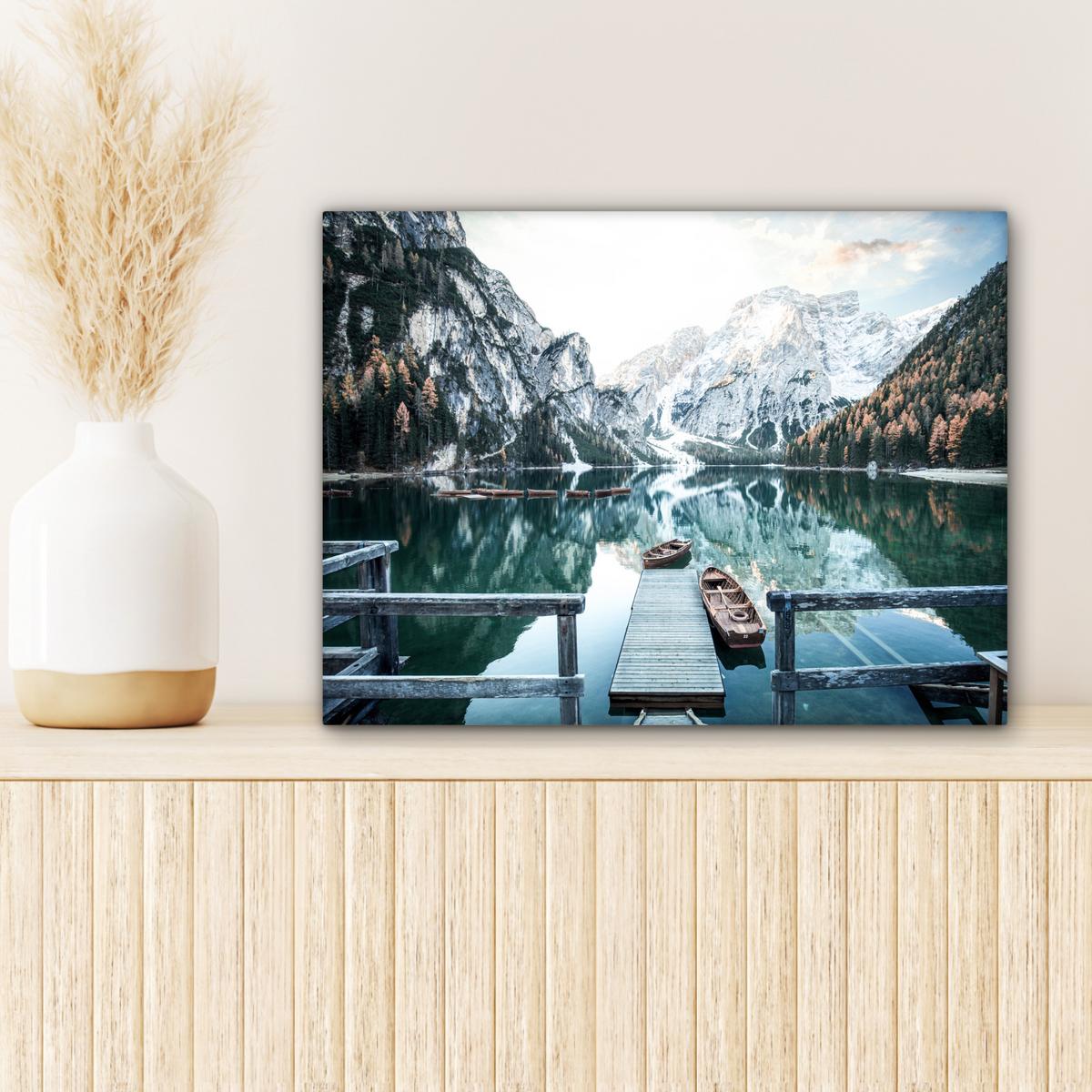 LEINWANDBILD Natur - Berge - Schnee - Wald - Boot Wandbild 40x30 cm - Hellgrün, Textil (40/30cm) - MuchoWow