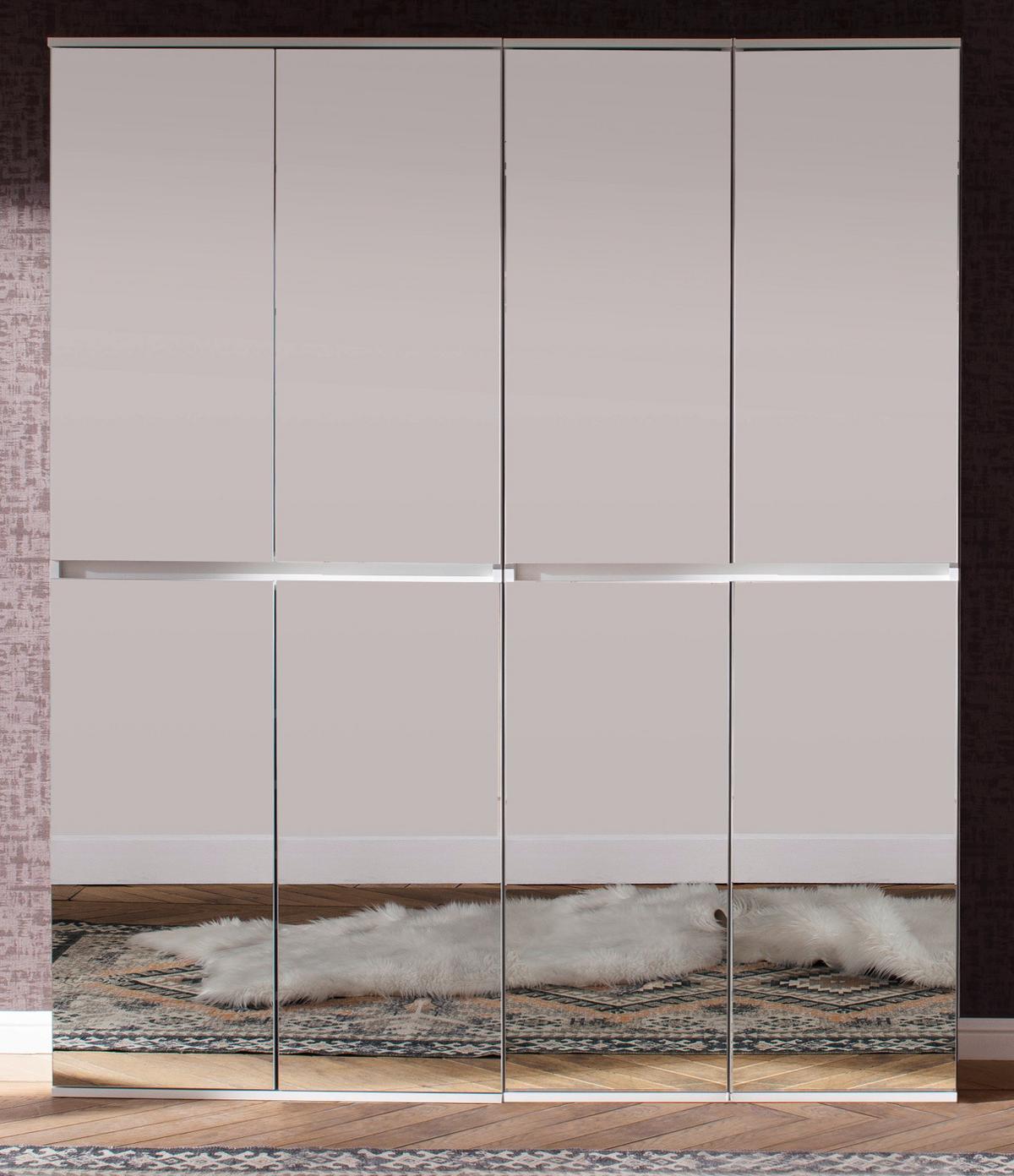GARDEROBENSCHRANK weiß 148 x 191 cm, Schuhschrank mit Spiegeltüren - Weiß, Glas/Holzwerkstoff (148/191/34cm) - Top.Furn