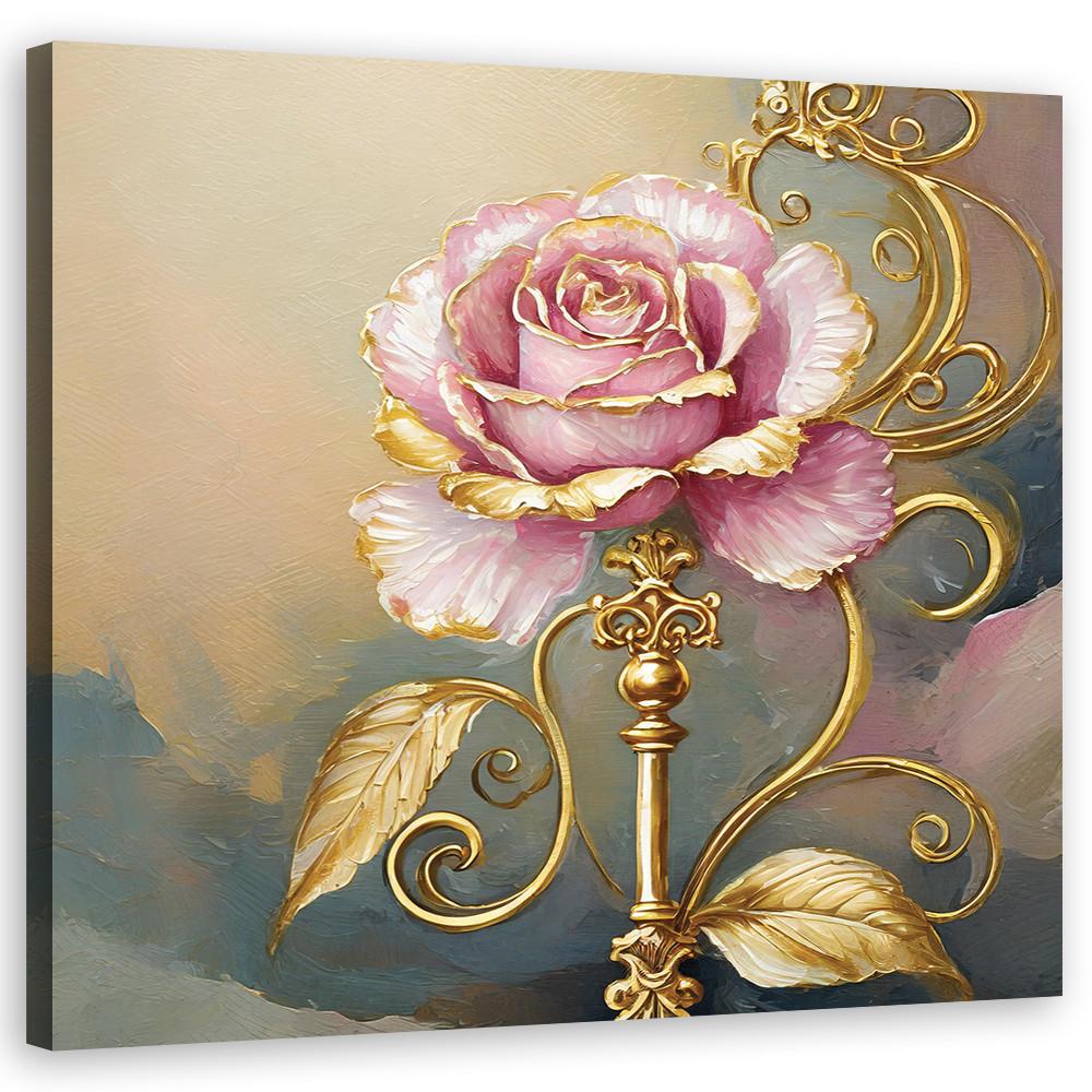 WANDBILD rose blume gold glamour - Pink, Textil (30/30cm) - Feeby
