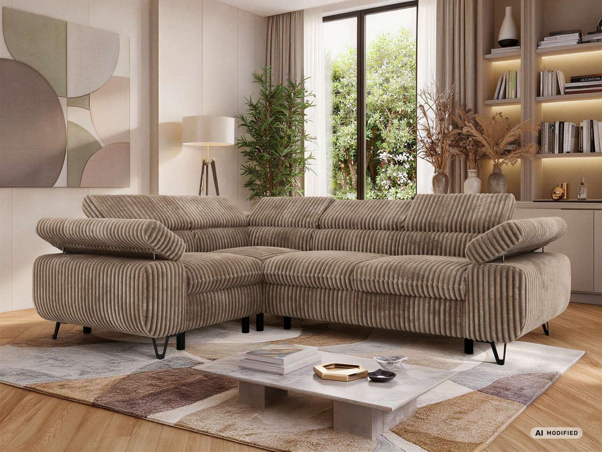 ECKSOFA ORSO L Braun Cord - Links Seite - Schwarz/Braun, Textil/Metall (197/268cm) - MKS