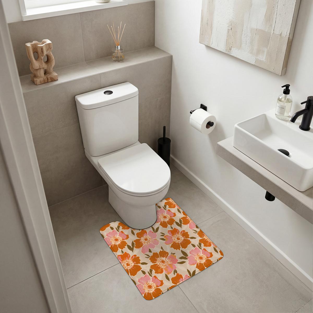 WC-VORLEGER Blumen - Motiv - Retro Toilettenvorleger 55x60 cm - Multicolor, Textil (55/1cm) - OnlyWow