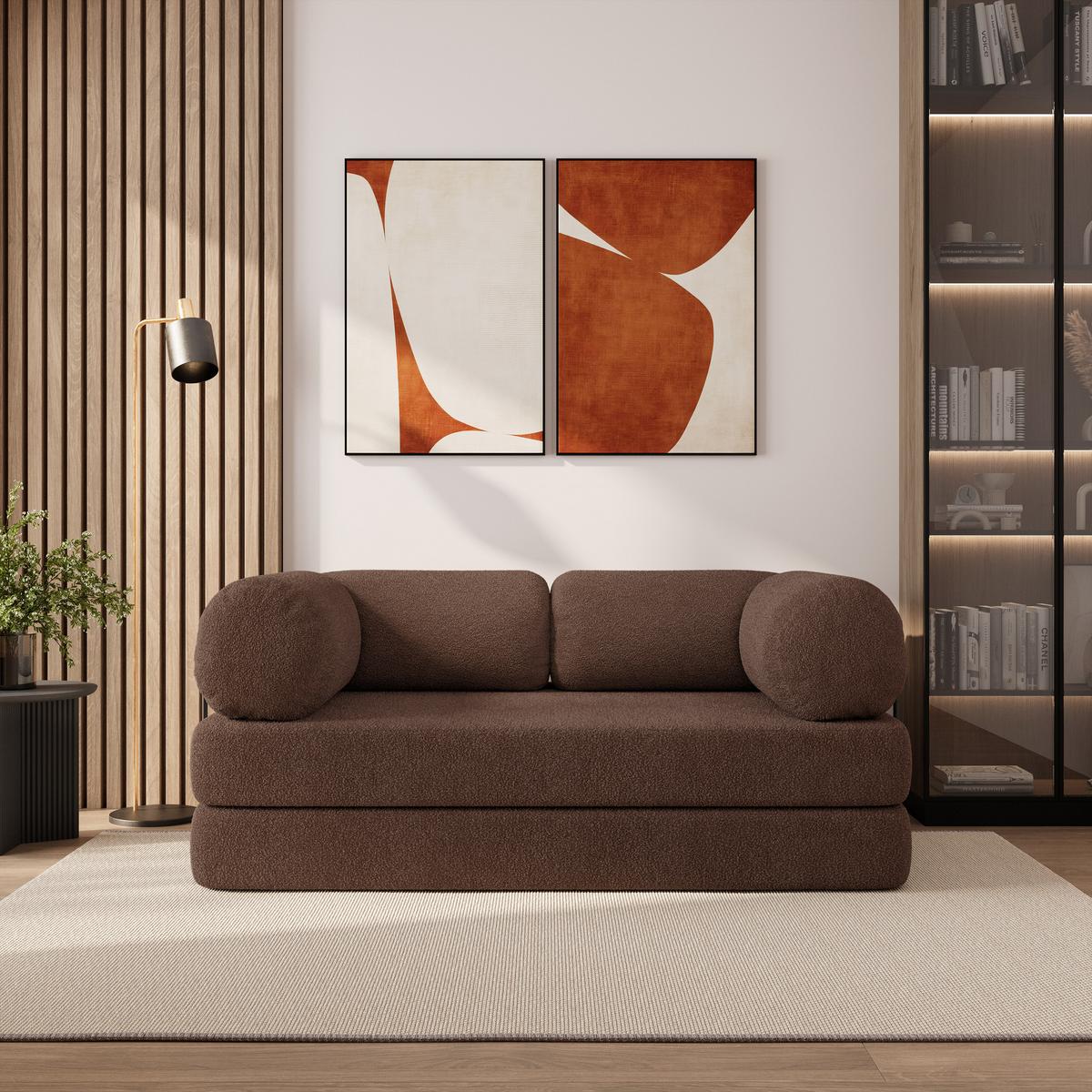 BETTSOFA EIREN aus Schaumstoff Bucle-Stoff Braun Schlaffunktion - Braun, Textil (170/68/80cm) - MASSENO