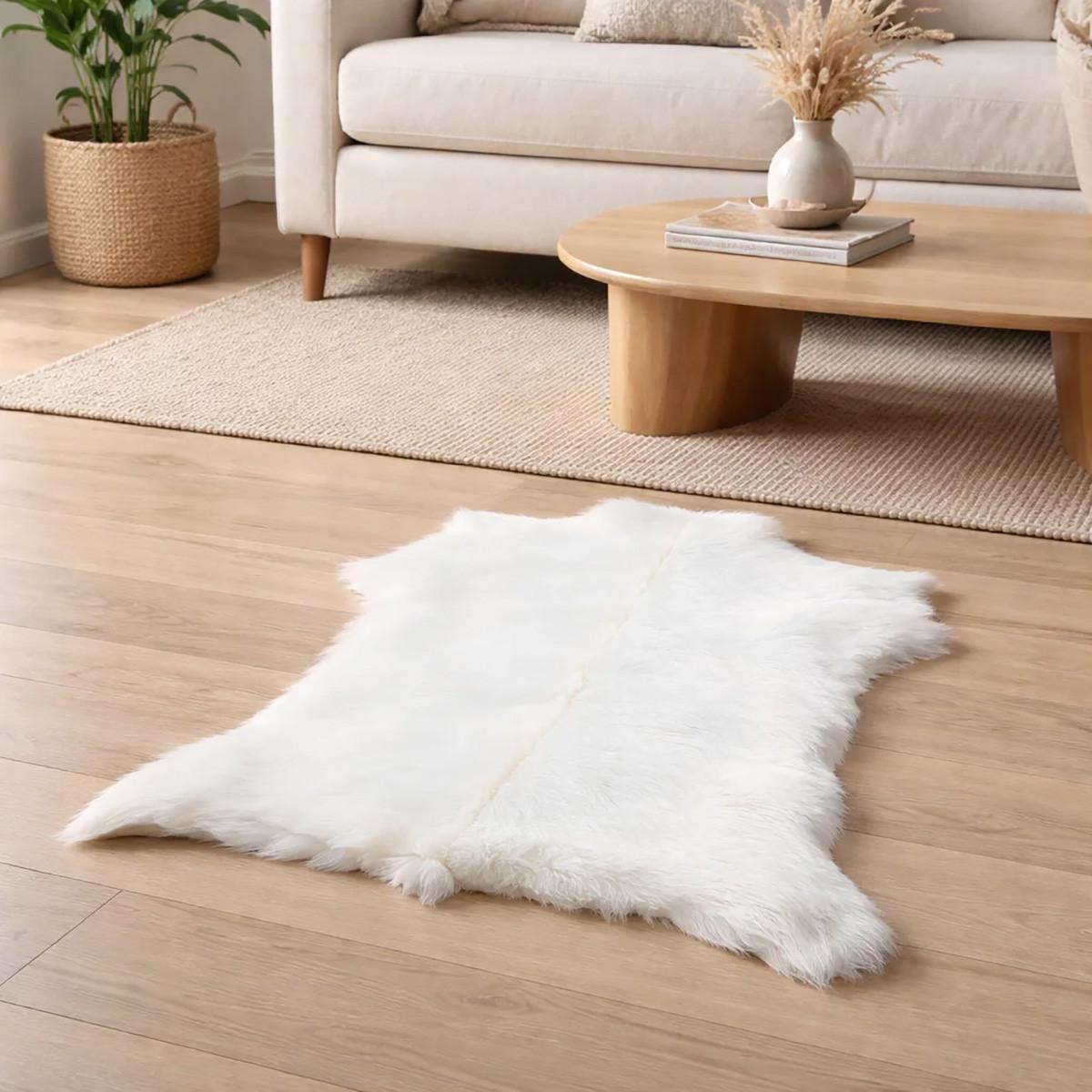 ZIEGENFELL Naturfell weich geruchsneutral Schnäppchen Weiß ca. 100 cm - Weiß, Fell (60/100cm) - Provellus