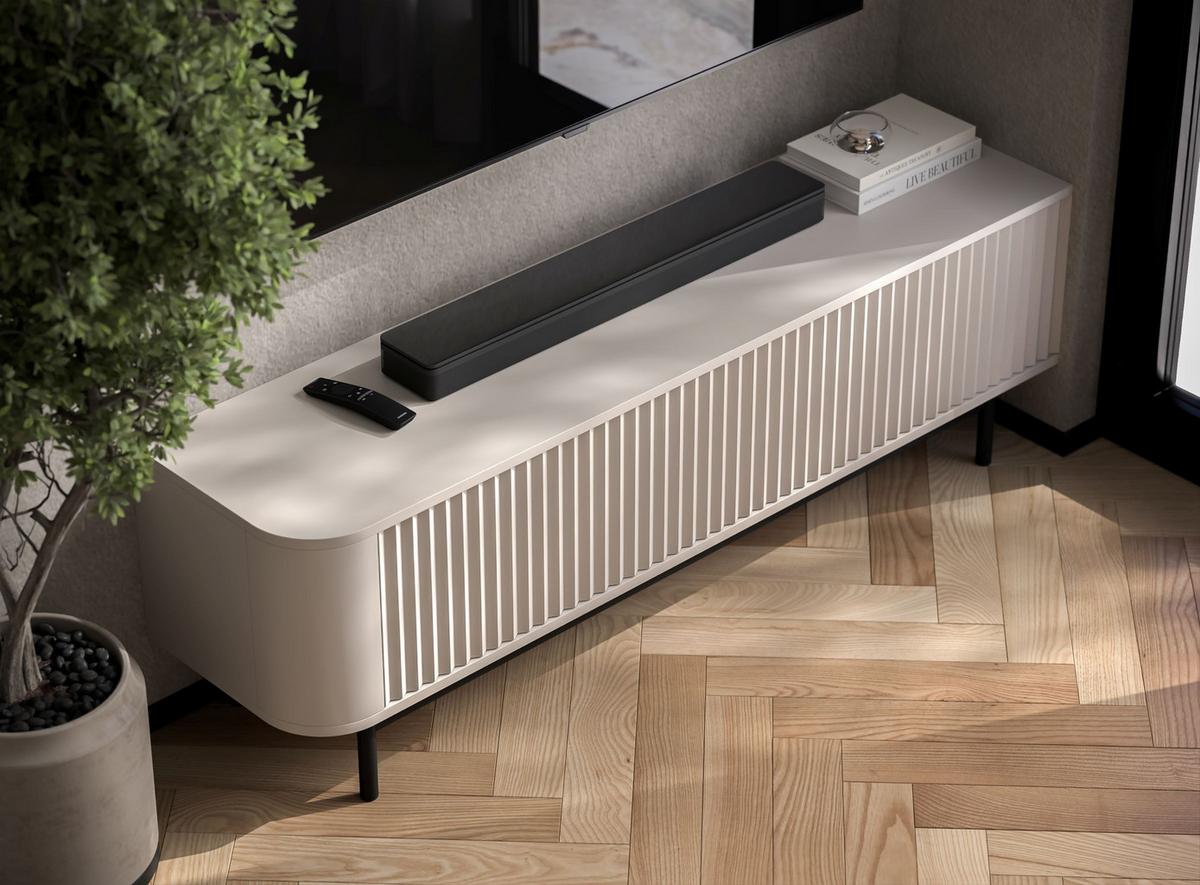 TV-LOWBOARD Aurora Kaschmir matt 140 cm mit Metallrahmen - Kaschmir/Schwarz, Holzwerkstoff/Metall (140/44/35cm) - Meble Lindner