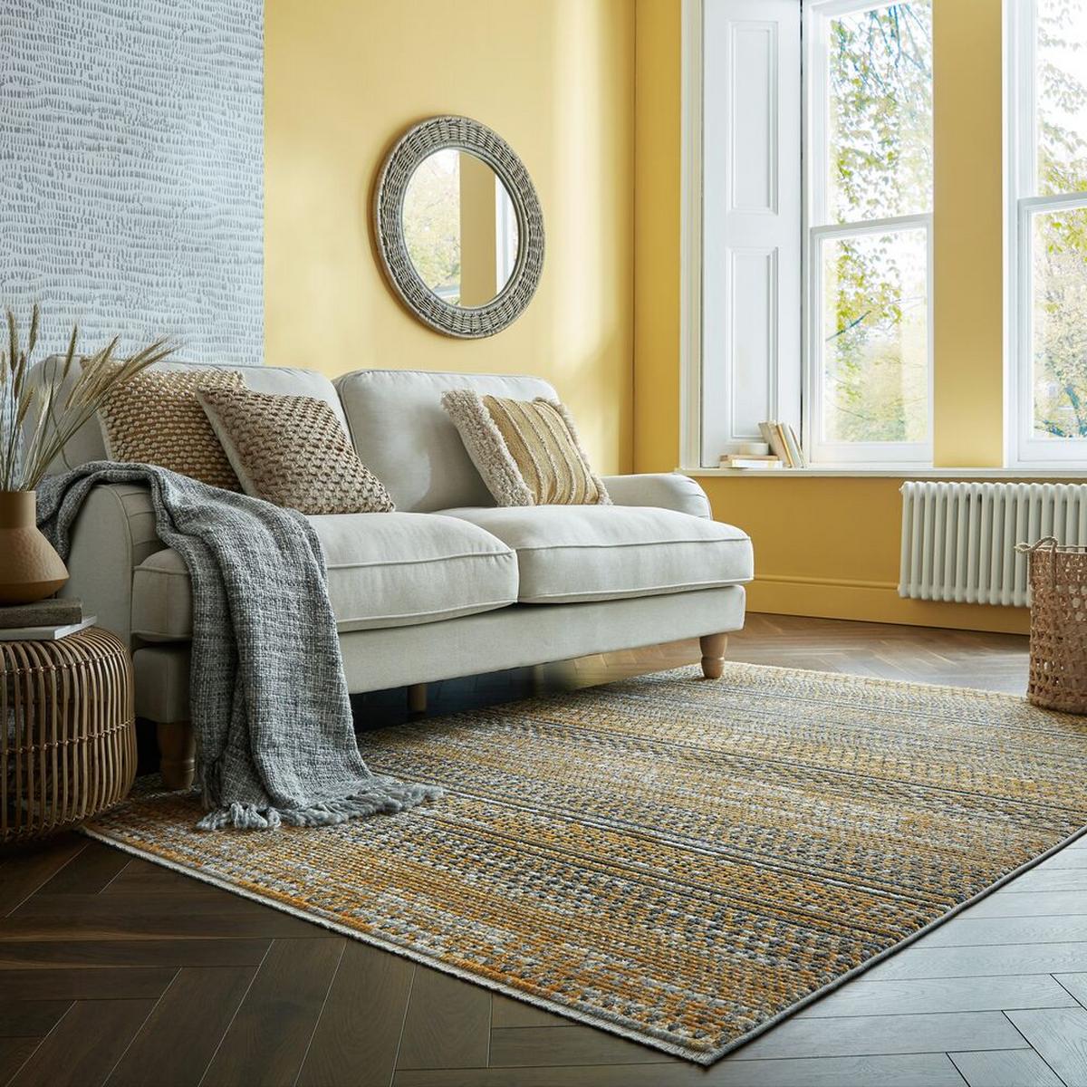 TEPPICH PERRAN, gestreift, Senfgelb, 120 x 160 cm - Gelb, Textil (160/120cm) - KADIMA DESIGN