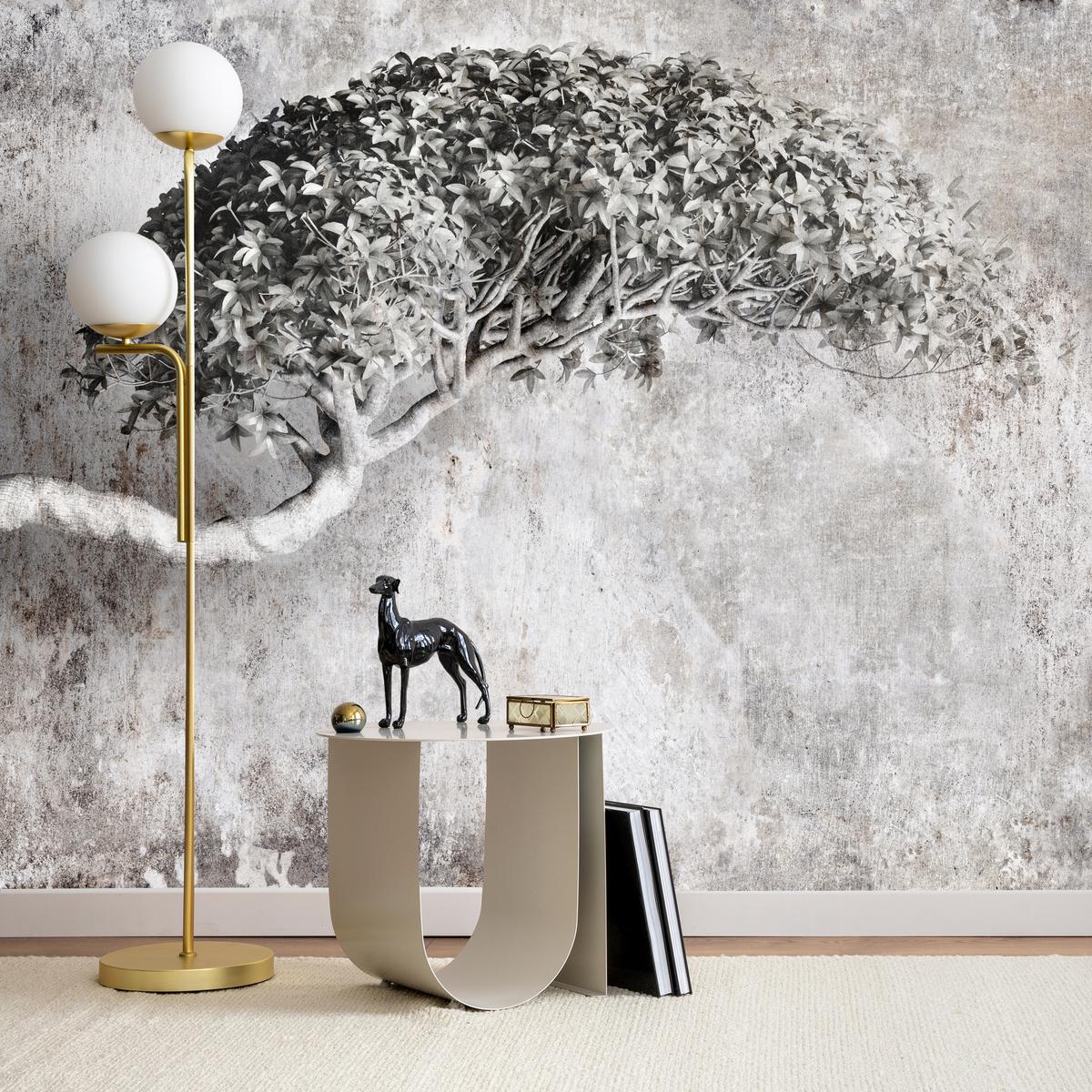 FOTOTAPETE Abstrakter Baum Beton 3D Effekt 400x280 - Schwarz/Grau, Papier (400/280cm) - Muralo